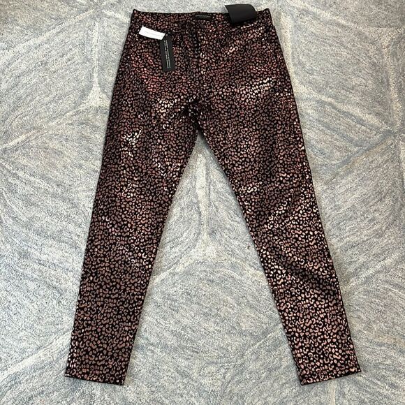 Banana Republic Mid Rise Ankle Rose Gold Metallic Leopard Print Jeans- NWT- sz6 - Picture 3 of 11